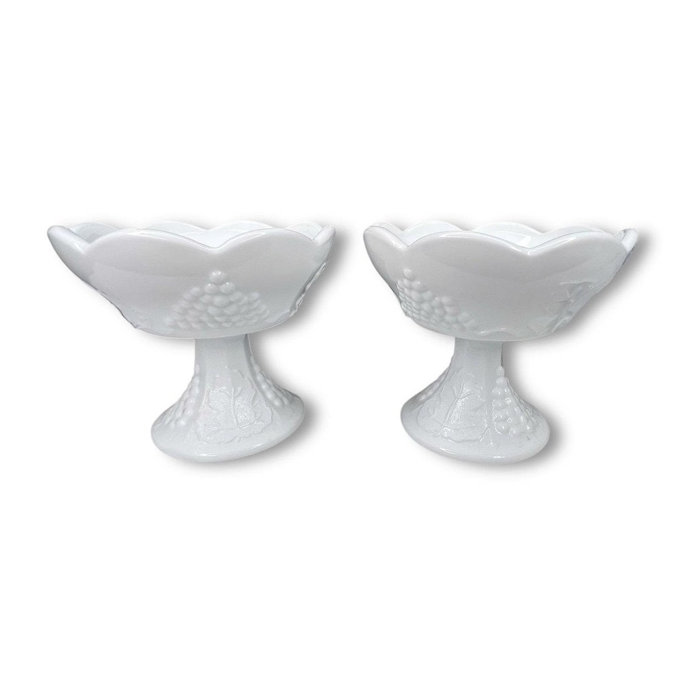 Vtg Indiana Glass Candleholders Colony Harvest White Milk Glass Set‎ 2 Cottage